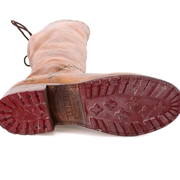 New Manchester III Icicle Bed Stu Rustic Tan Leather riding Boots 7.5 $450 - Picture 5 of 14